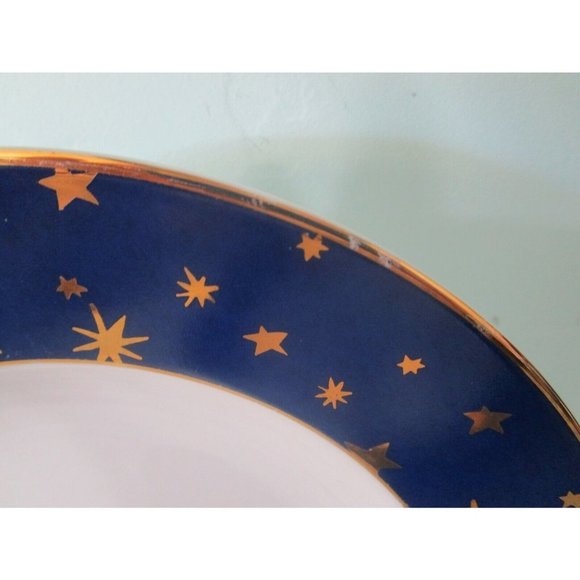 Galaxy by Sakura Rim Soup Bowl14kt Gold Stars on Dark Blue Fine Porcelain EUC - Picture 3 of 11